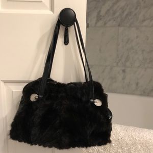 Paola Masi mink fur and patent handbag